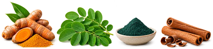Cúrcuma, moringa, espirulina y canela